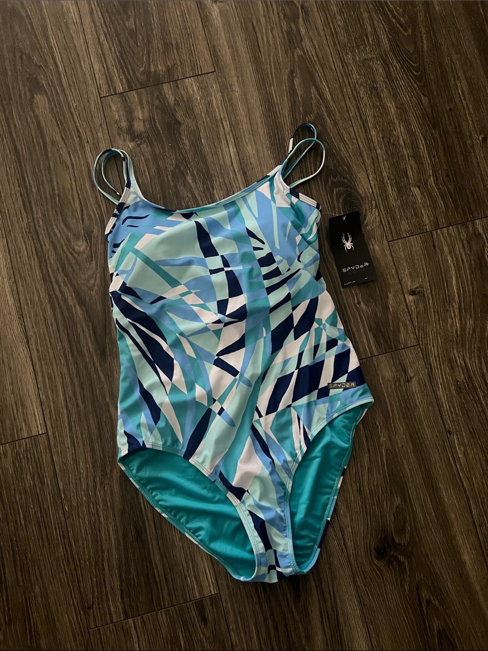 Spyder Blue Teal White Patterned One-Piece Swimsuit